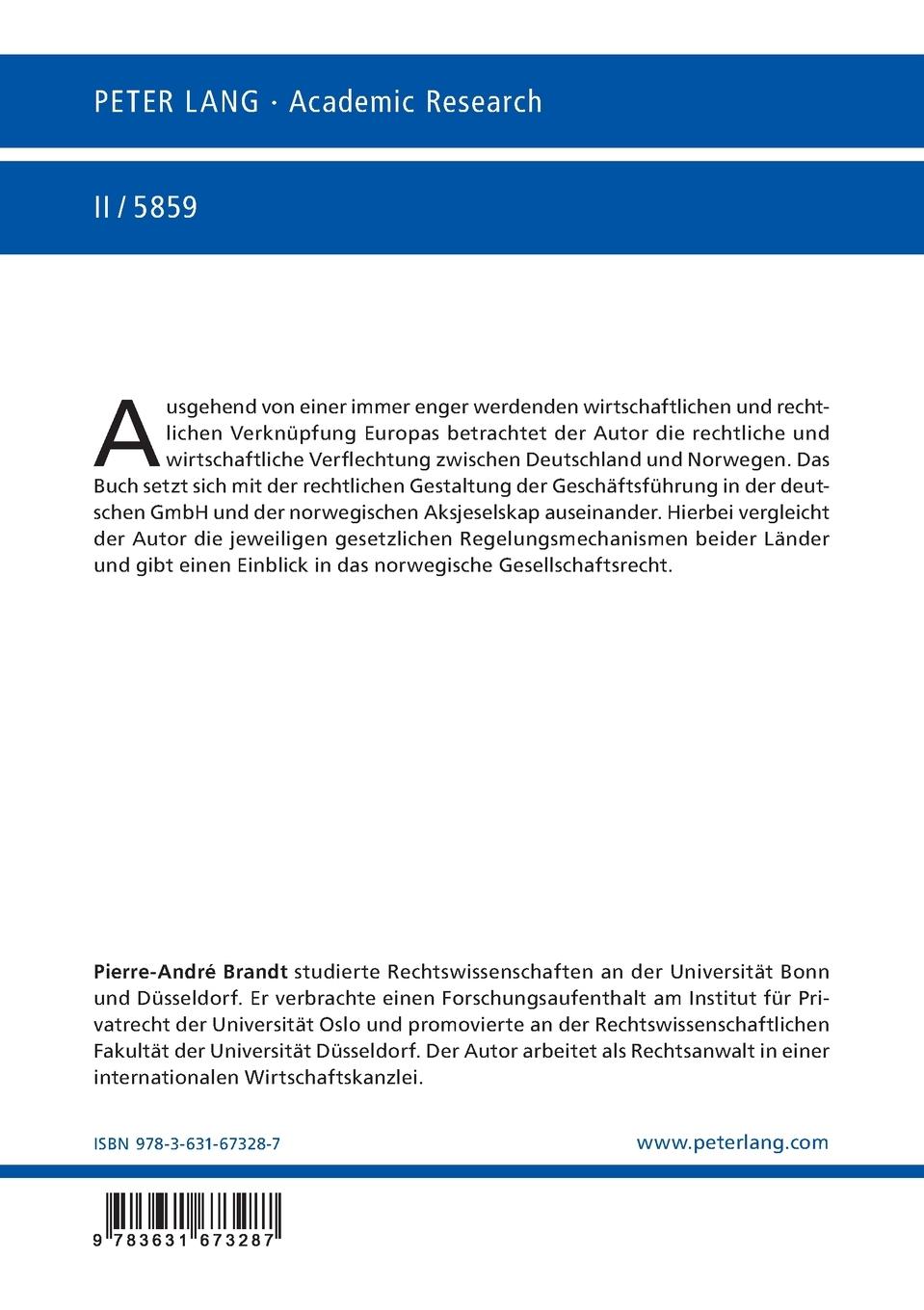 Rückseitencover Die Geschäftsführung in der deutschen GmbH und der norwegischen AS