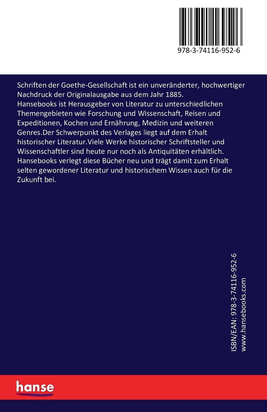Rückseitencover Schriften der Goethe-Gesellschaft