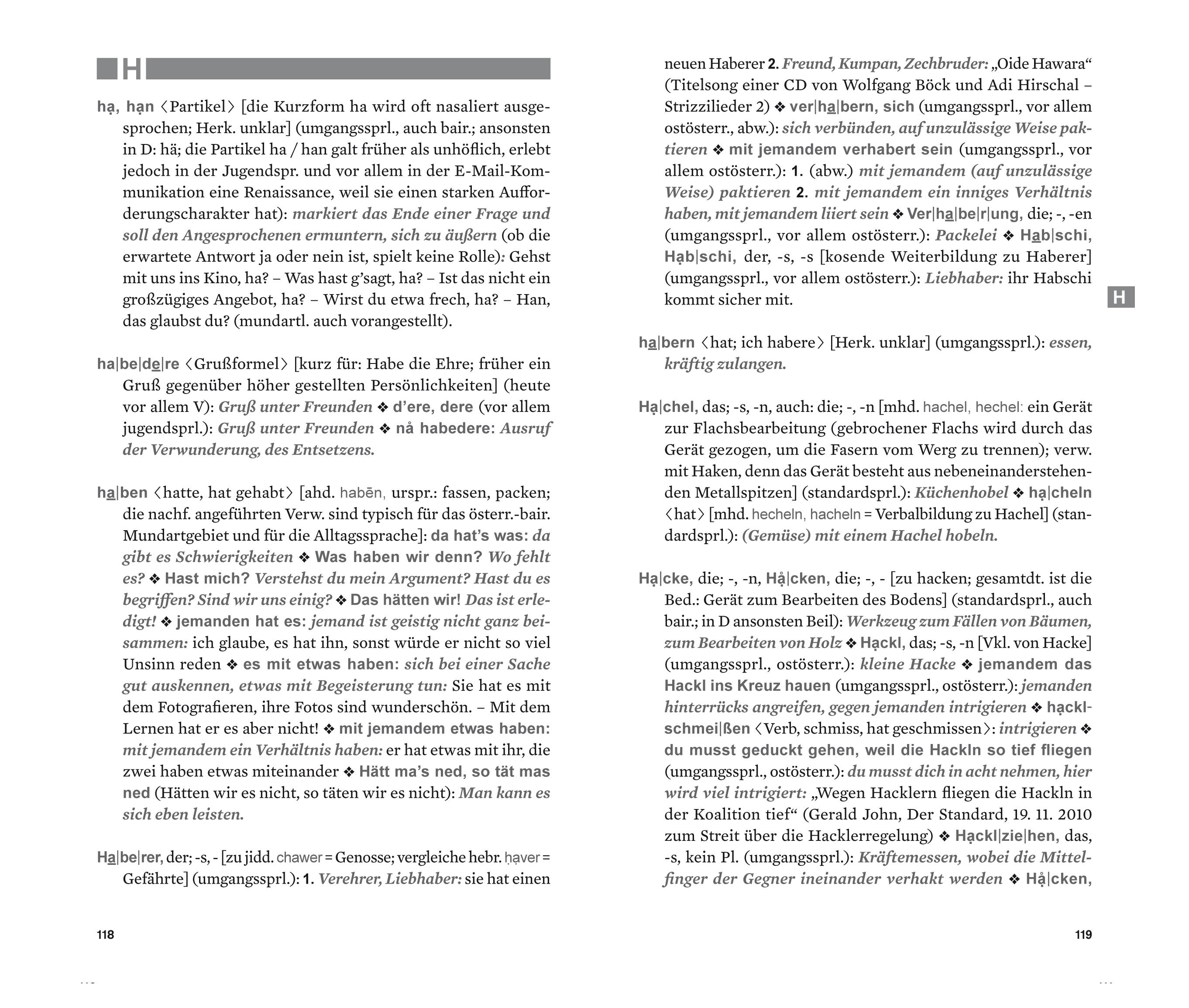 Beispielinhalt (Bild) Wörterbuch der Alltagssprache Österreichs