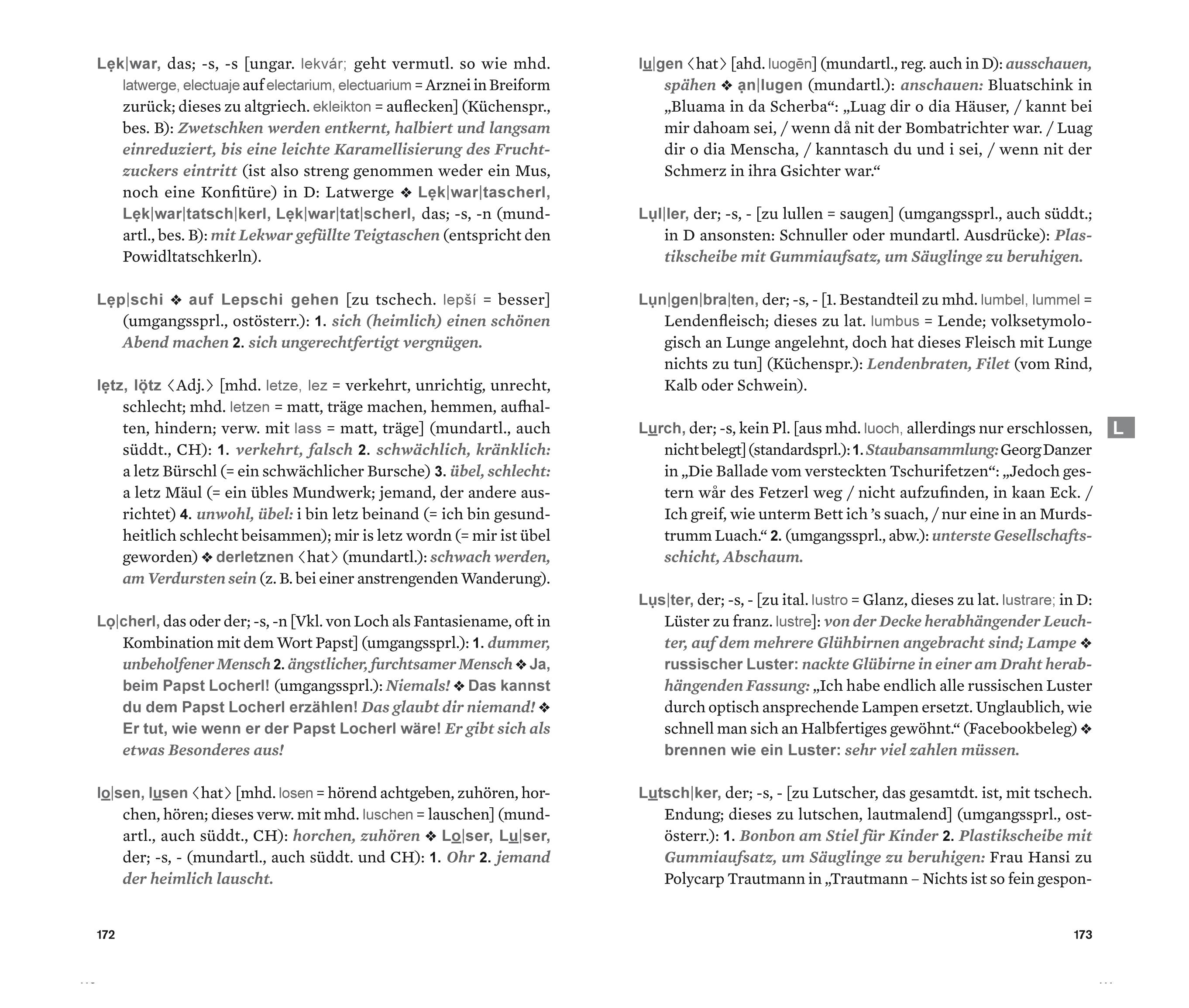 Beispielinhalt (Bild) Wörterbuch der Alltagssprache Österreichs