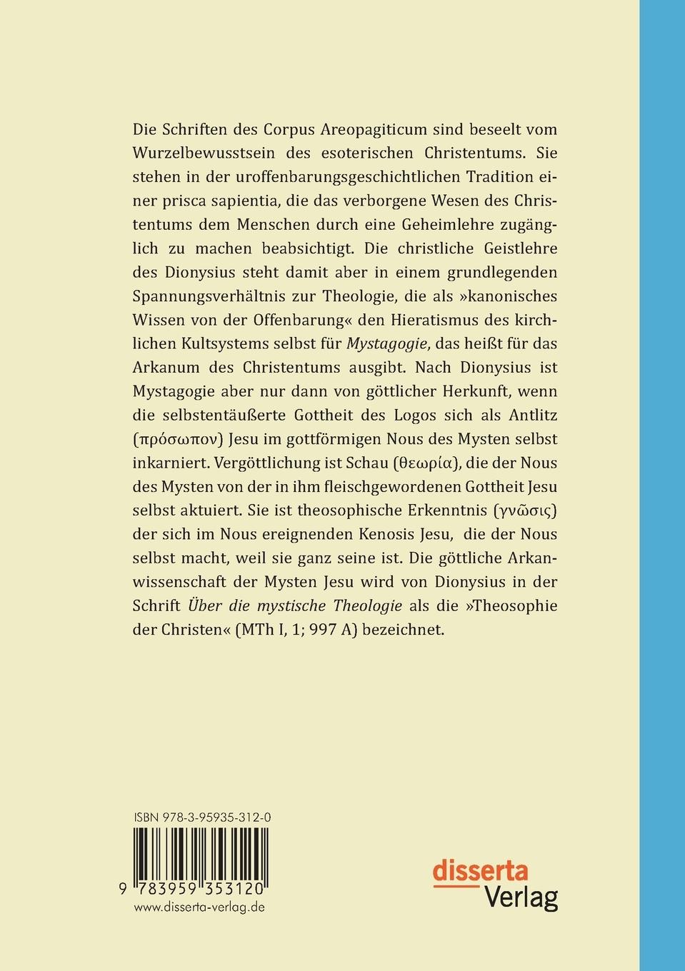 Rückseitencover Die Theosophie des Dionysius Areopagita. Eine Einführung in die christliche Theosophie III