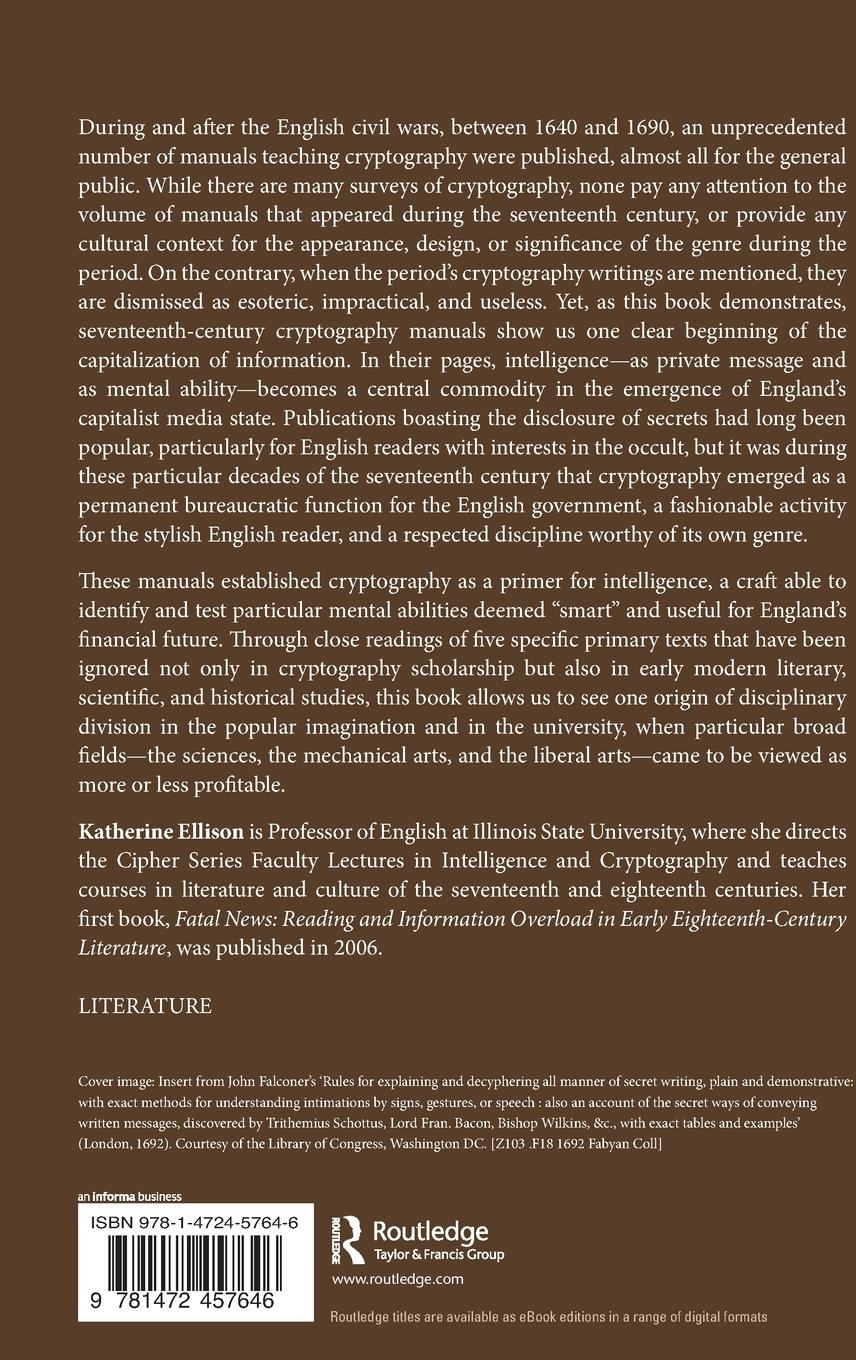 Rückseitencover A Cultural History of Early Modern English Cryptography Manuals