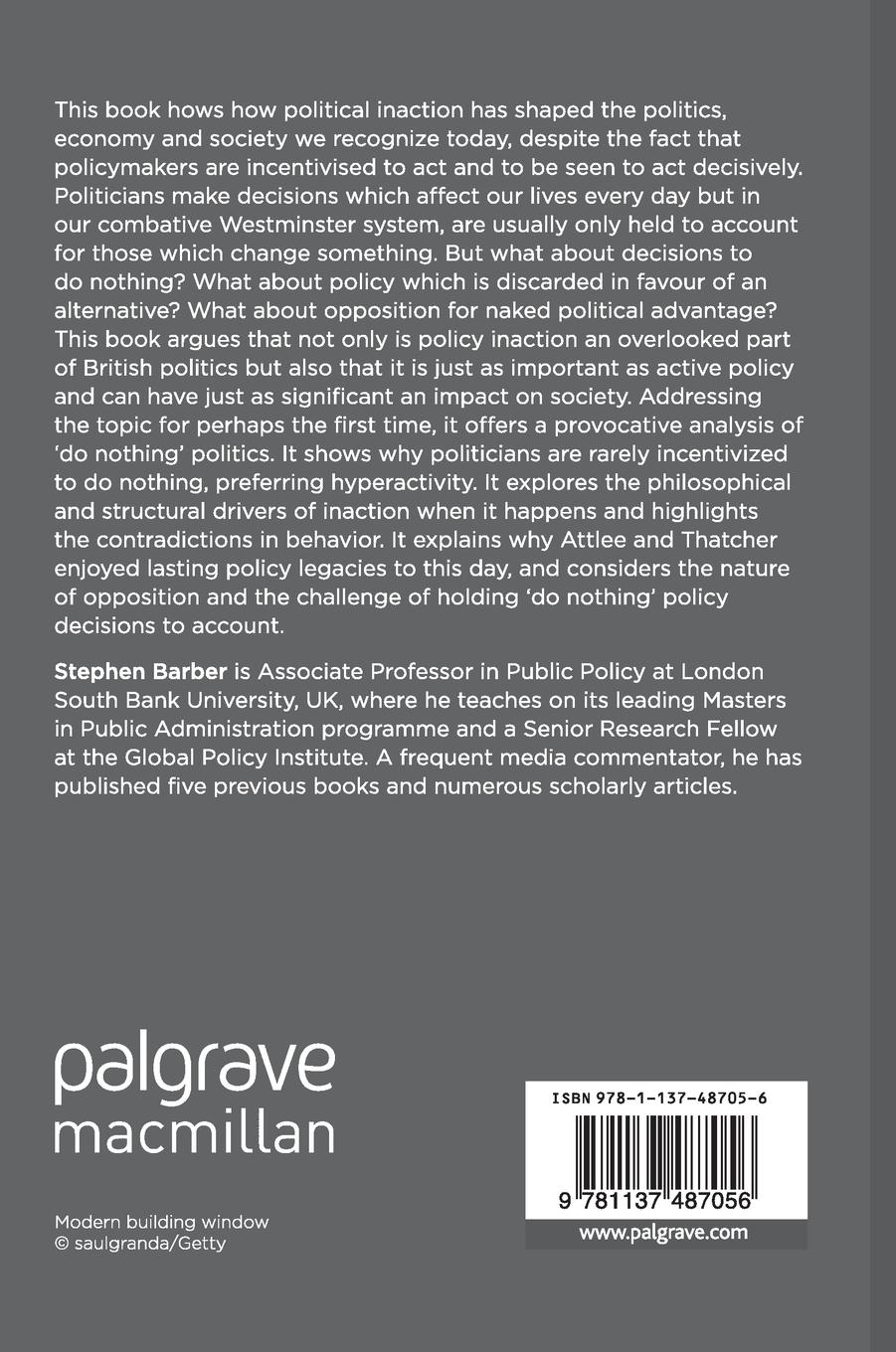 Rückseitencover Westminster, Governance and the Politics of Policy Inaction