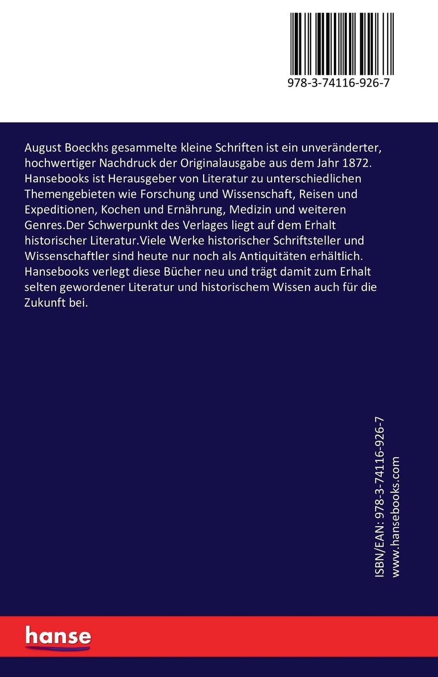 Rückseitencover August Boeckhs gesammelte kleine Schriften