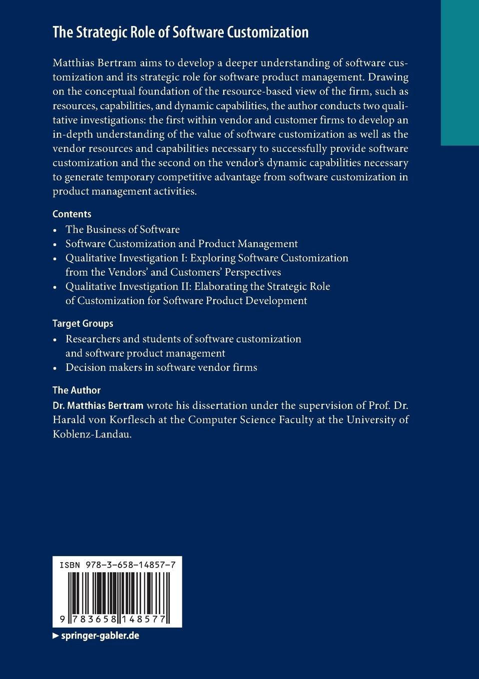 Rückseitencover The Strategic Role of Software Customization