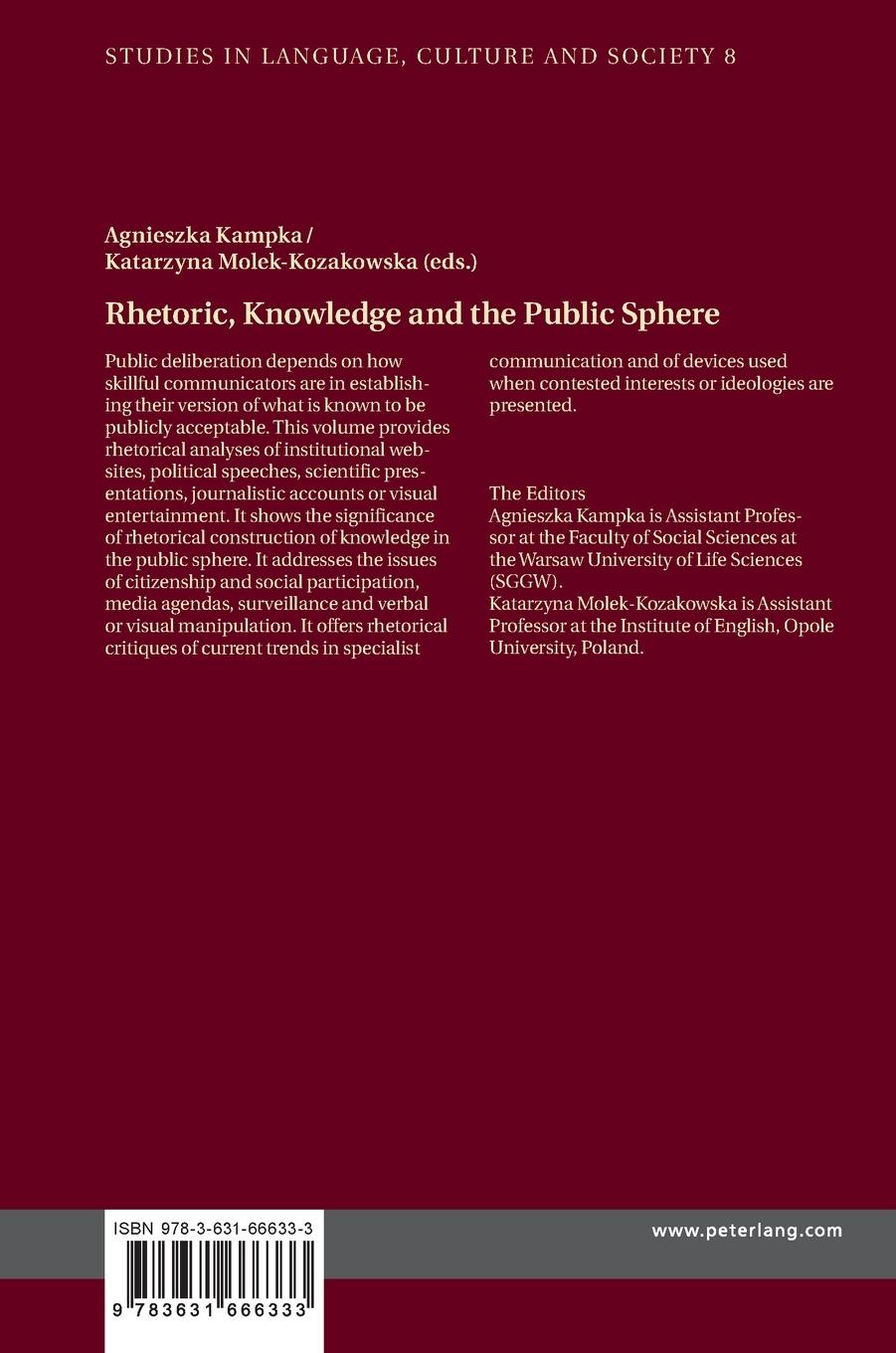 Rückseitencover Rhetoric, Knowledge and the Public Sphere