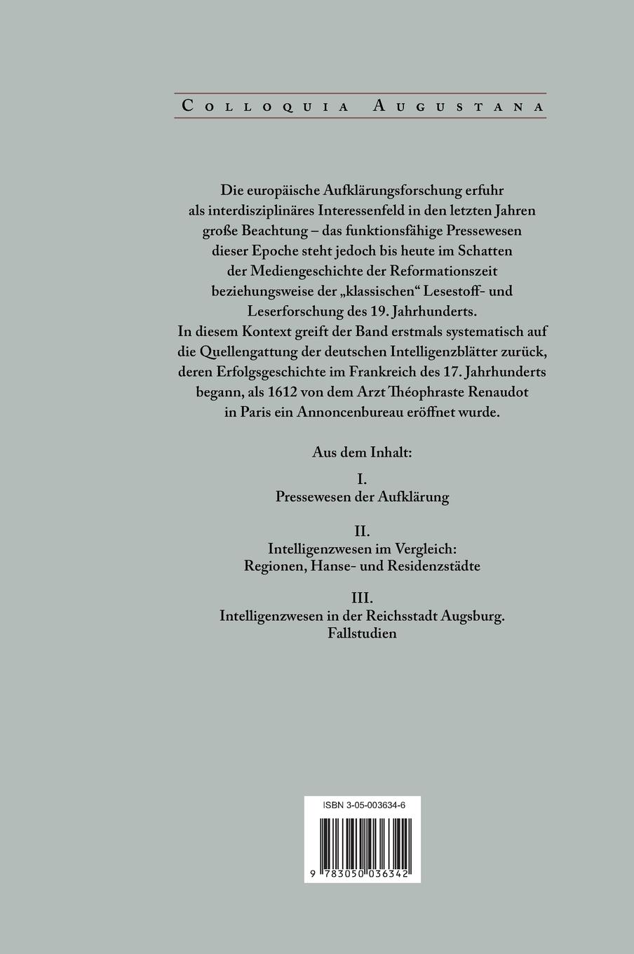 Rückseitencover Pressewesen der Aufklärung