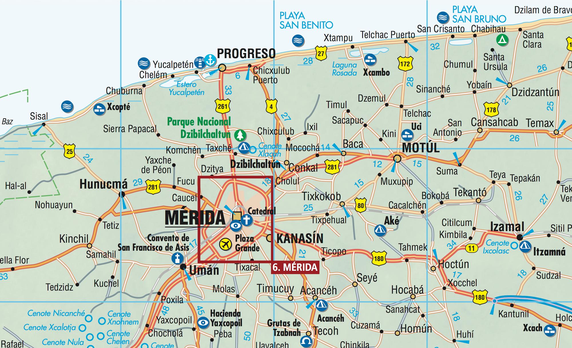 Beispielinhalt (Bild) Yucatan 1 : 1 000 000. Road Map + City Maps