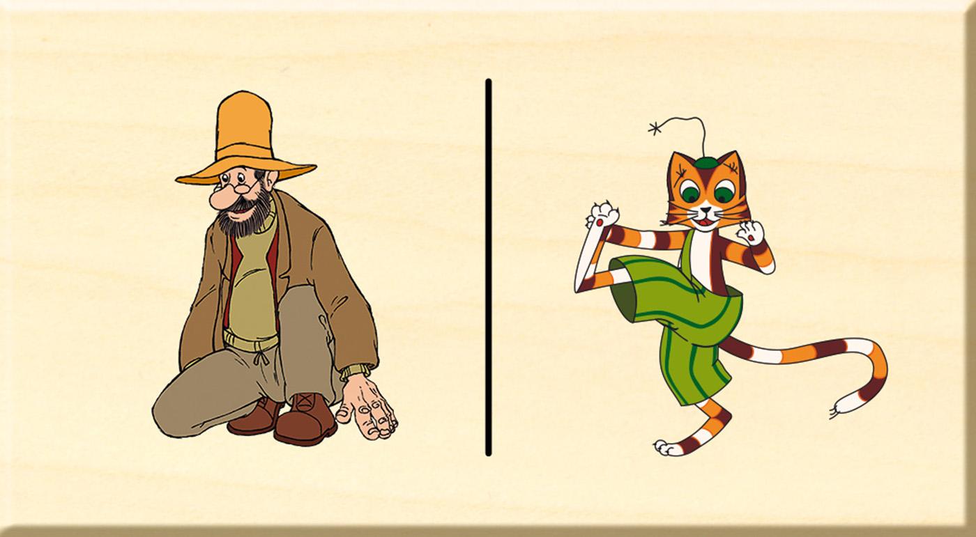 Beispielinhalt (Bild) Holz-Domino Pettersson und Findus