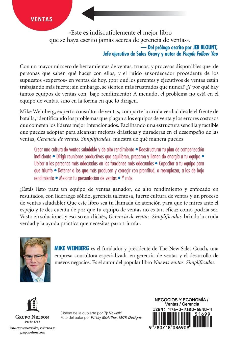 Rückseitencover Gerencia de ventas. Simplificada.