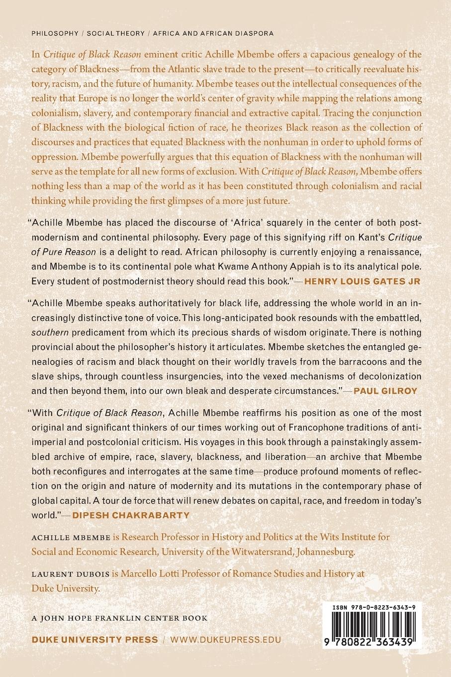 Rückseitencover Critique of Black Reason