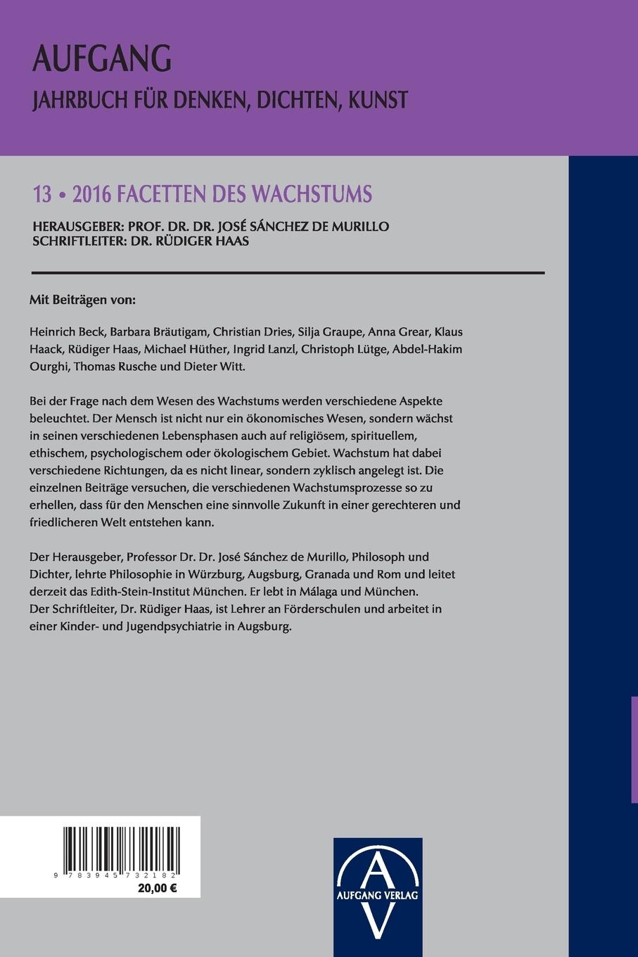 Rückseitencover Aufgang. Jahrbuch für Denken, Dichten, Kunst