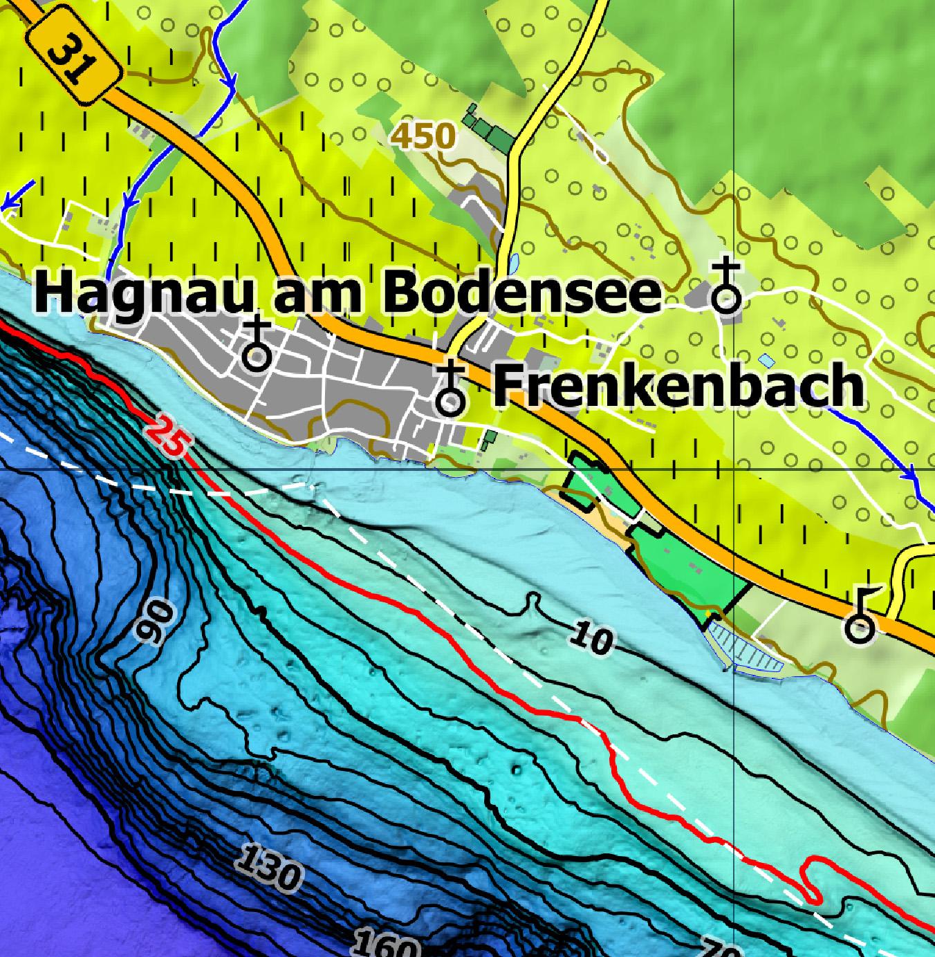Beispielinhalt (Bild) Bodensee Tiefenrelief 1 : 75 000. Poster