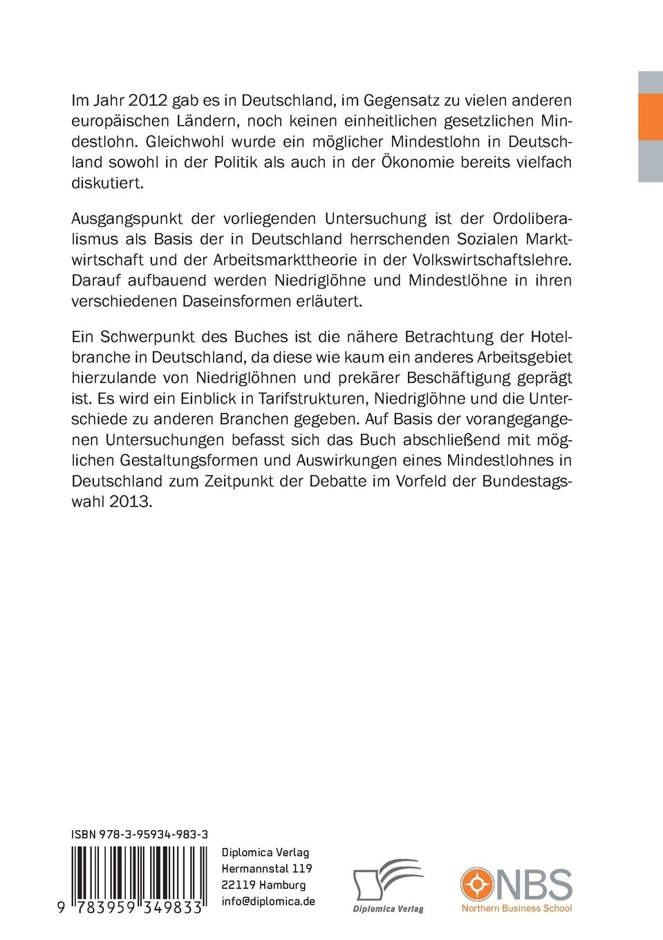Rückseitencover Einführung eines Mindestlohnes in Deutschland. Eine Untersuchung unter besonderer Berücksichtigung der Hotelbranche