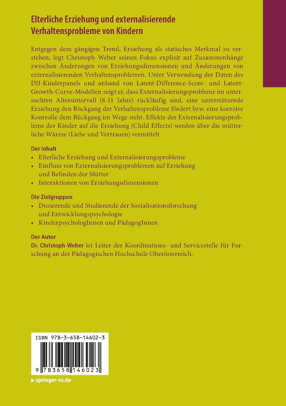 Rückseitencover Elterliche Erziehung und externalisierende Verhaltensprobleme von Kindern