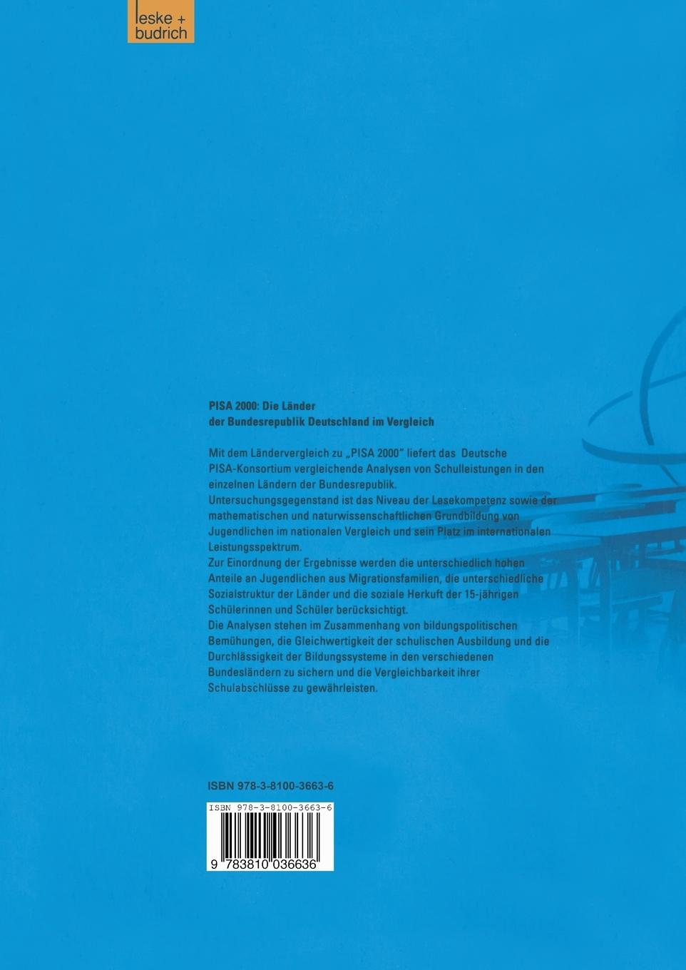 Rückseitencover PISA 2000 - Die Länder der Bundesrepublik Deutschland im Vergleich