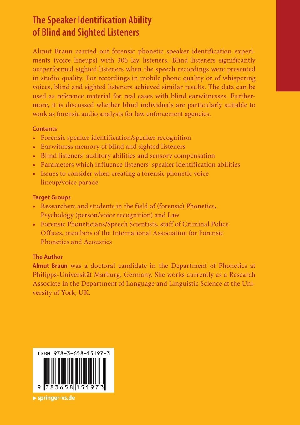 Rückseitencover The Speaker Identification Ability of Blind and Sighted Listeners