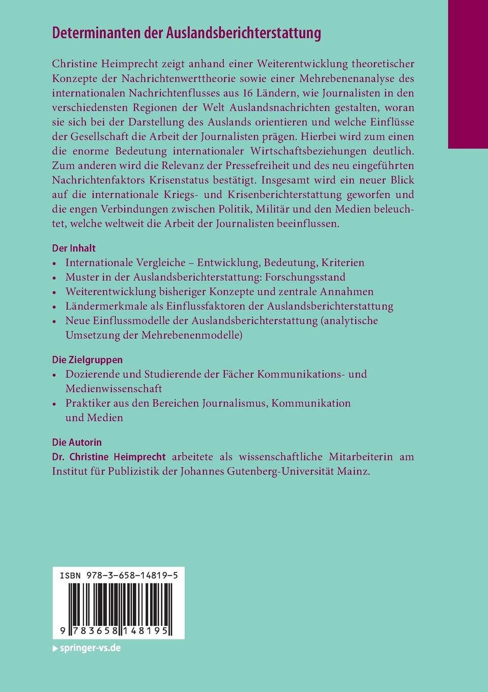 Rückseitencover Determinanten der Auslandsberichterstattung