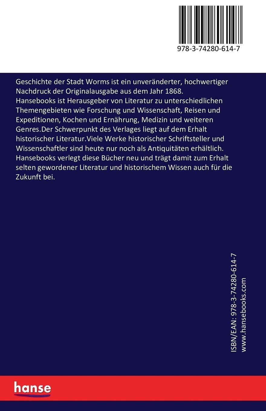 Rückseitencover Geschichte der Stadt Worms