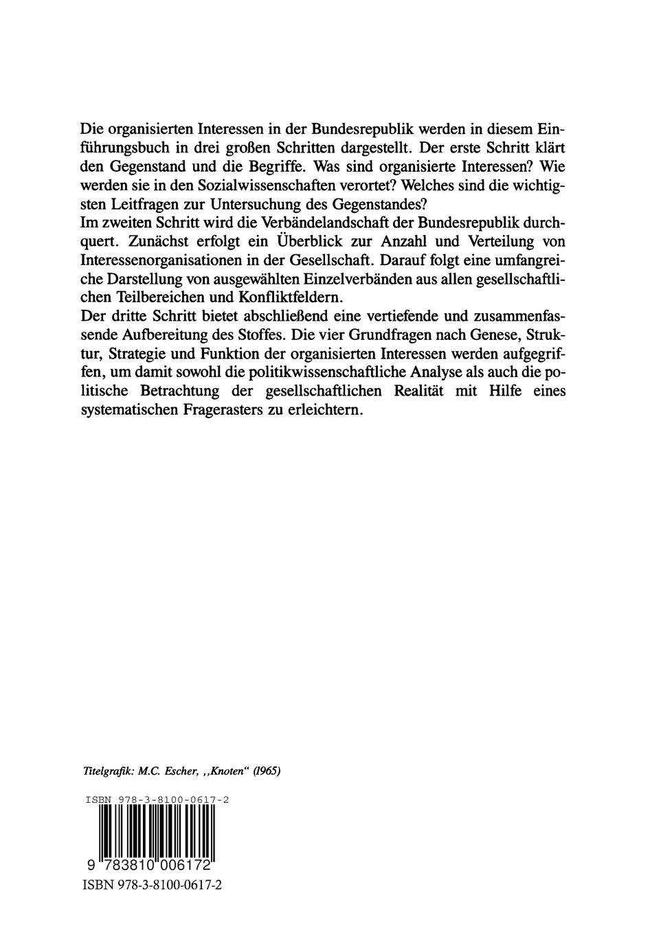 Rückseitencover Organisierte Interessen in der Bundesrepublik