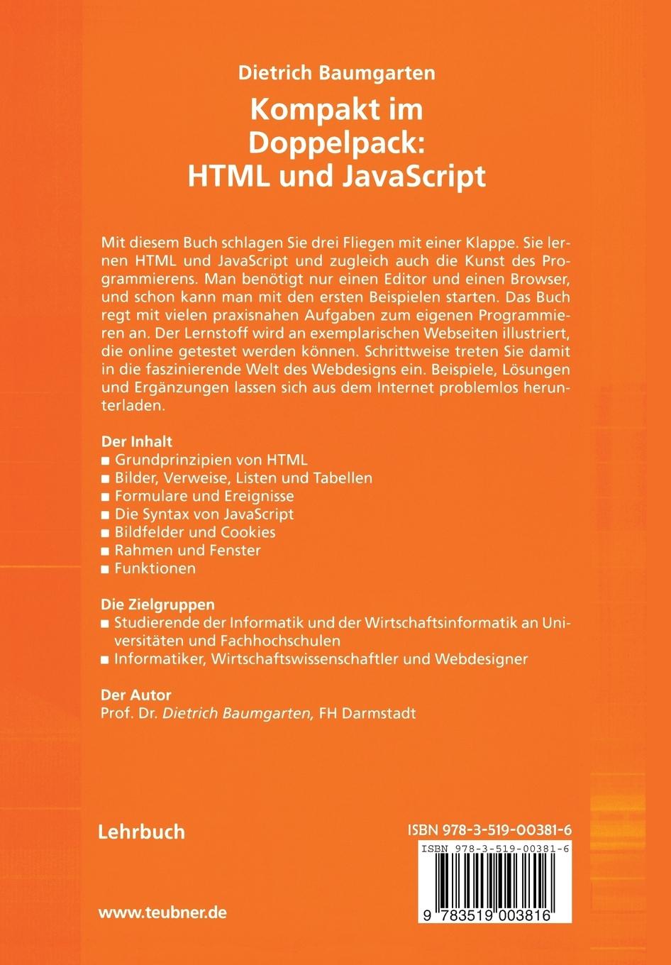 Rückseitencover Kompakt im Doppelpack: HTML und JavaScript