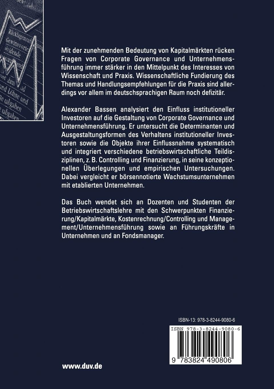 Rückseitencover Institutionelle Investoren und Corporate Governance