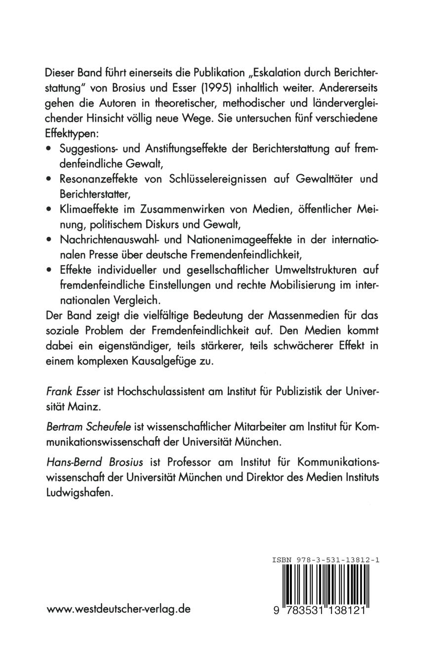 Rückseitencover Fremdenfeindlichkeit als Medienthema und Medienwirkung