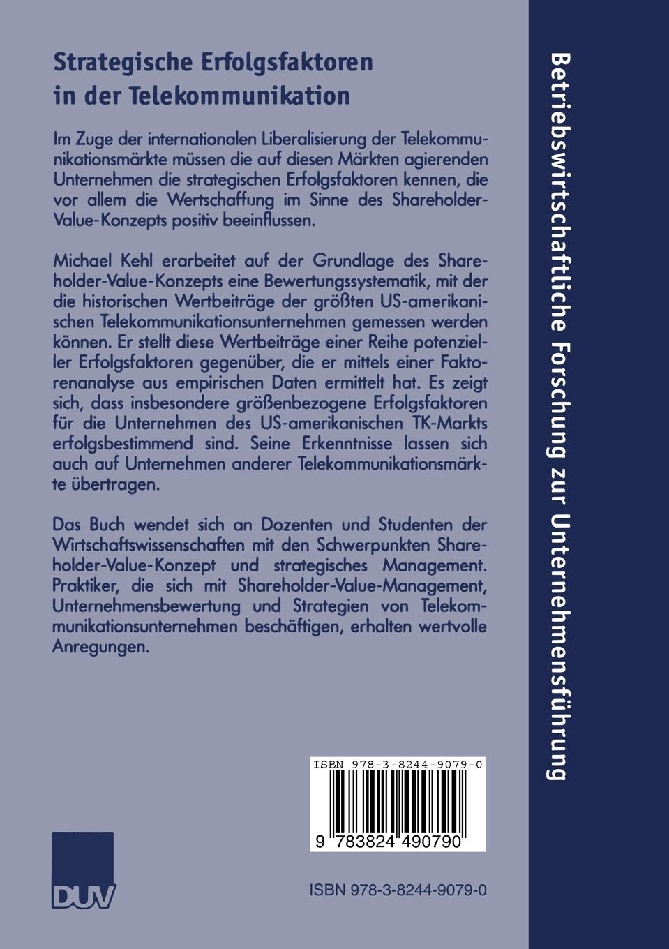 Rückseitencover Strategische Erfolgsfaktoren in der Telekommunikation