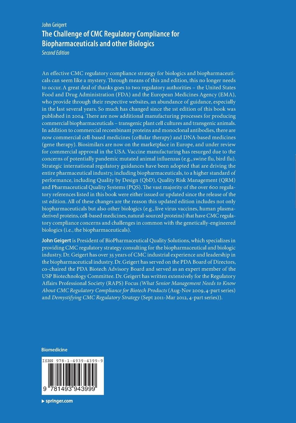 Rückseitencover The Challenge of CMC Regulatory Compliance for Biopharmaceuticals