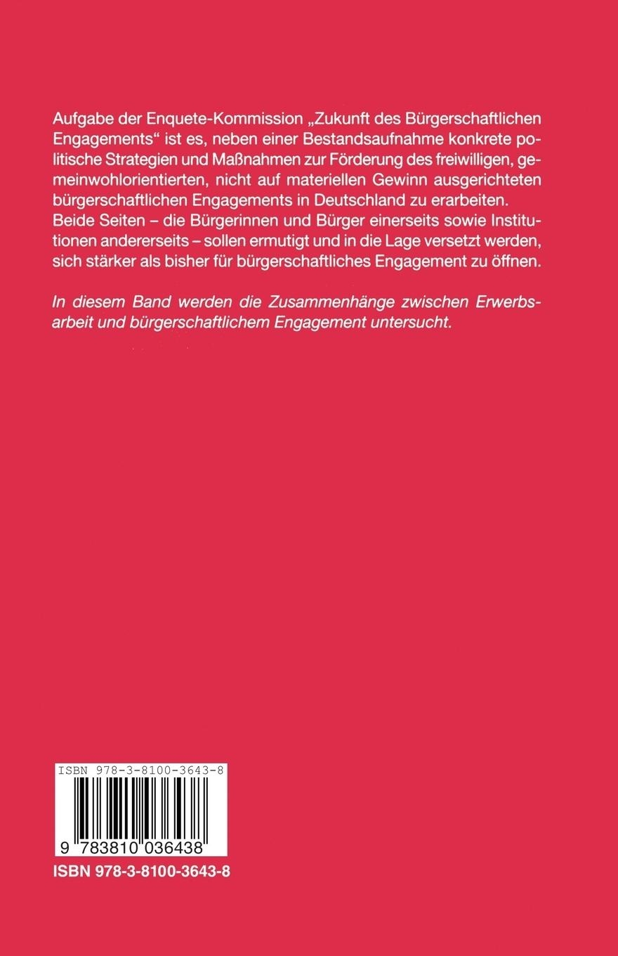 Rückseitencover Bürgerschaftliches Engagement und Erwerbsarbeit