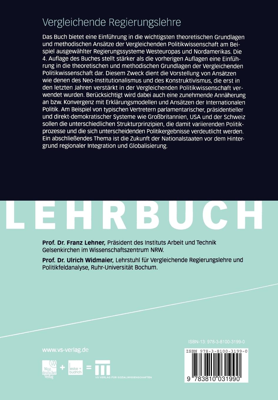 Rückseitencover Vergleichende Regierungslehre