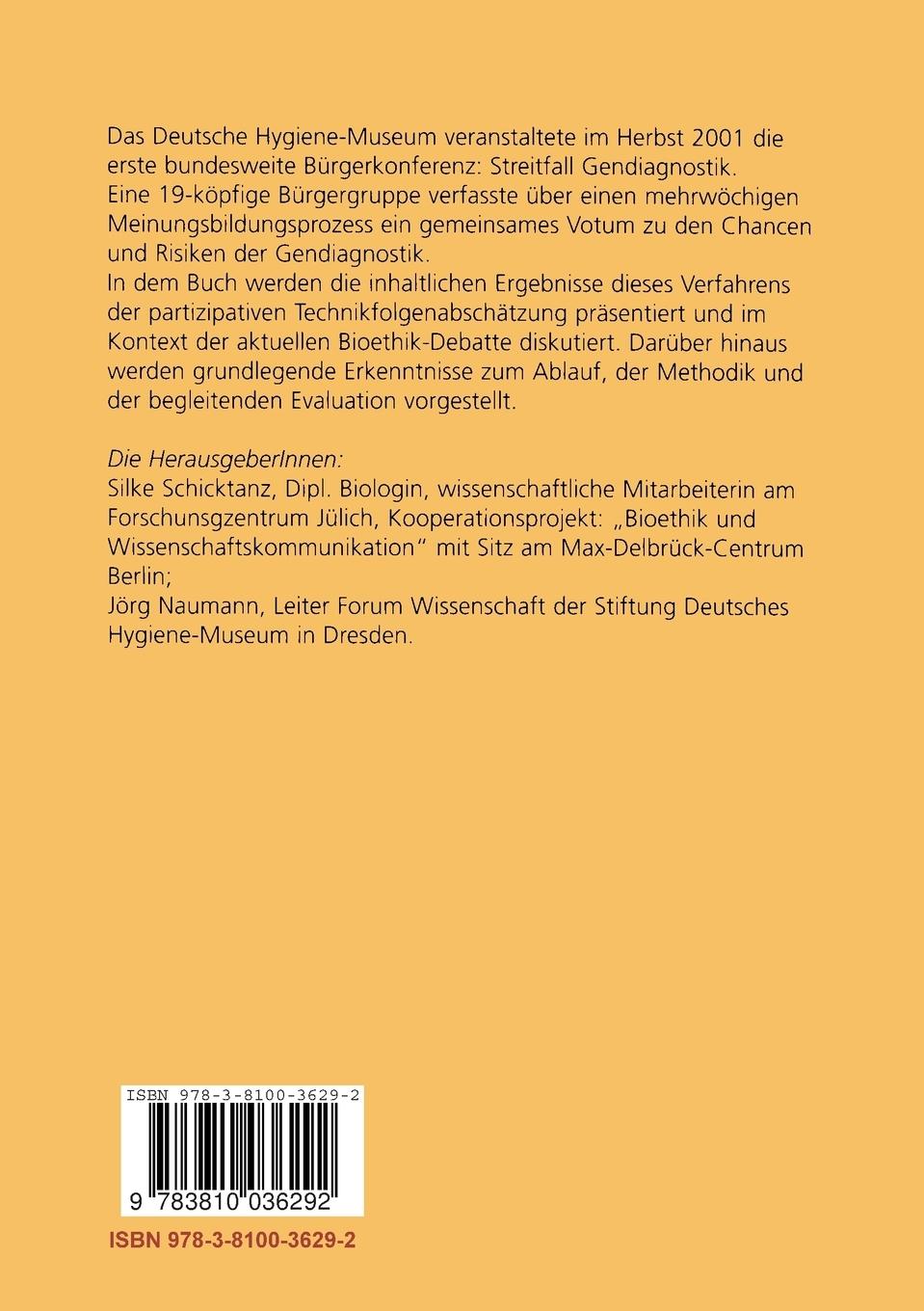 Rückseitencover Bürgerkonferenz: Streitfall Gendiagnostik