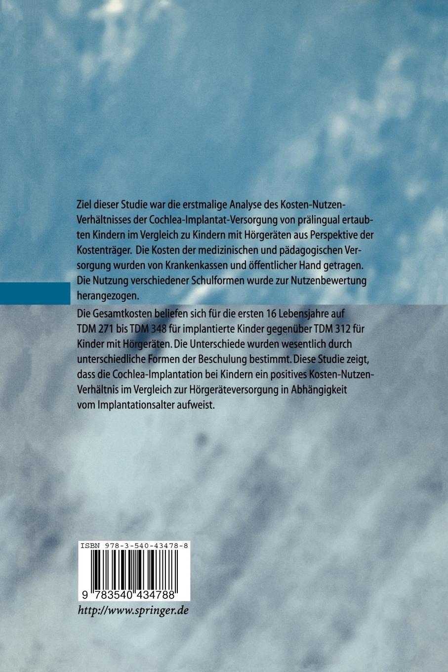 Rückseitencover Kosten-Nutzen-Analyse der Cochlea-Implantation bei Kindern