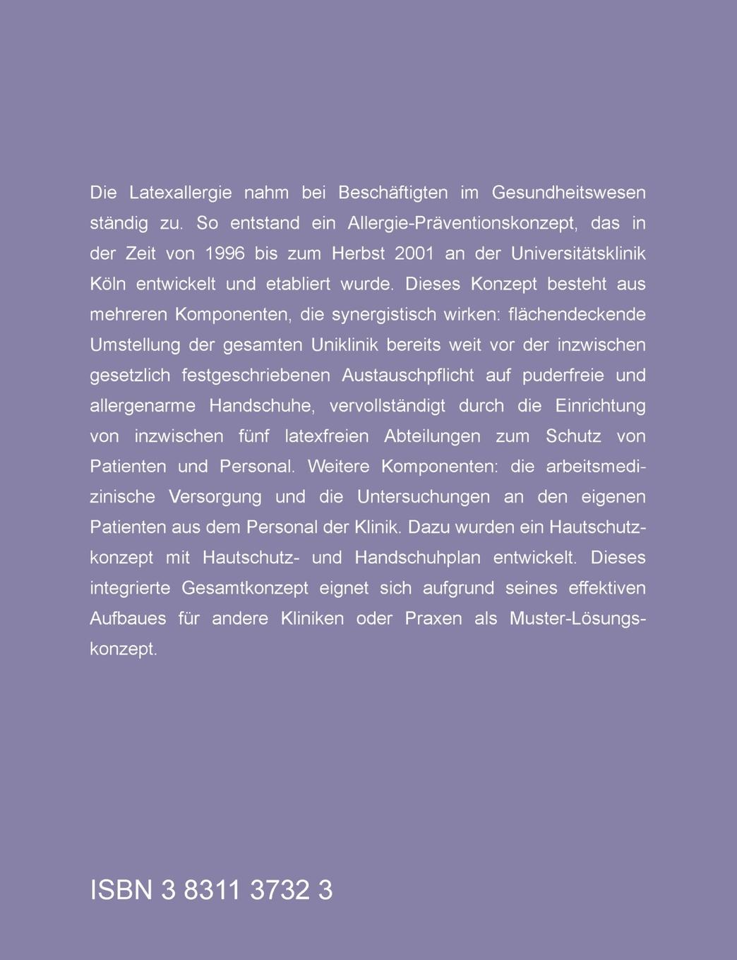 Rückseitencover Prävention der Latexallergie in Krankenhaus und Praxis