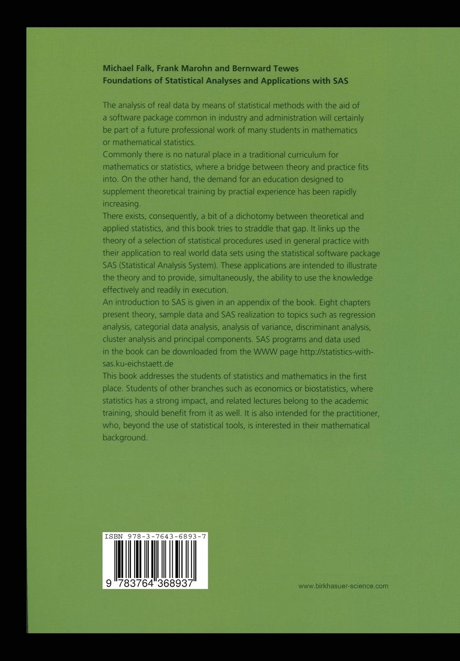 Rückseitencover Foundations of Statistical Analyses and Applications with SAS
