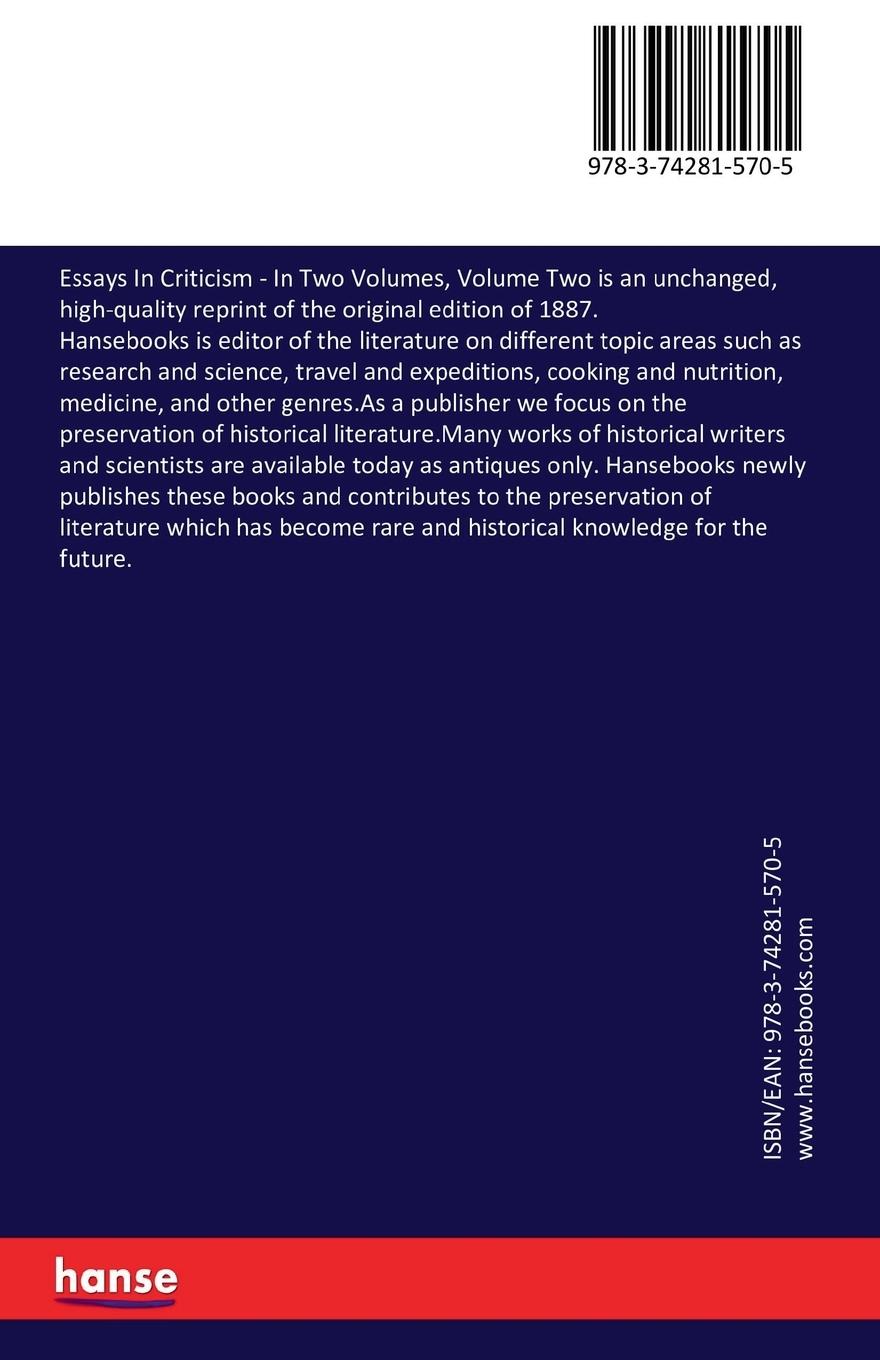 Rückseitencover Essays In Criticism