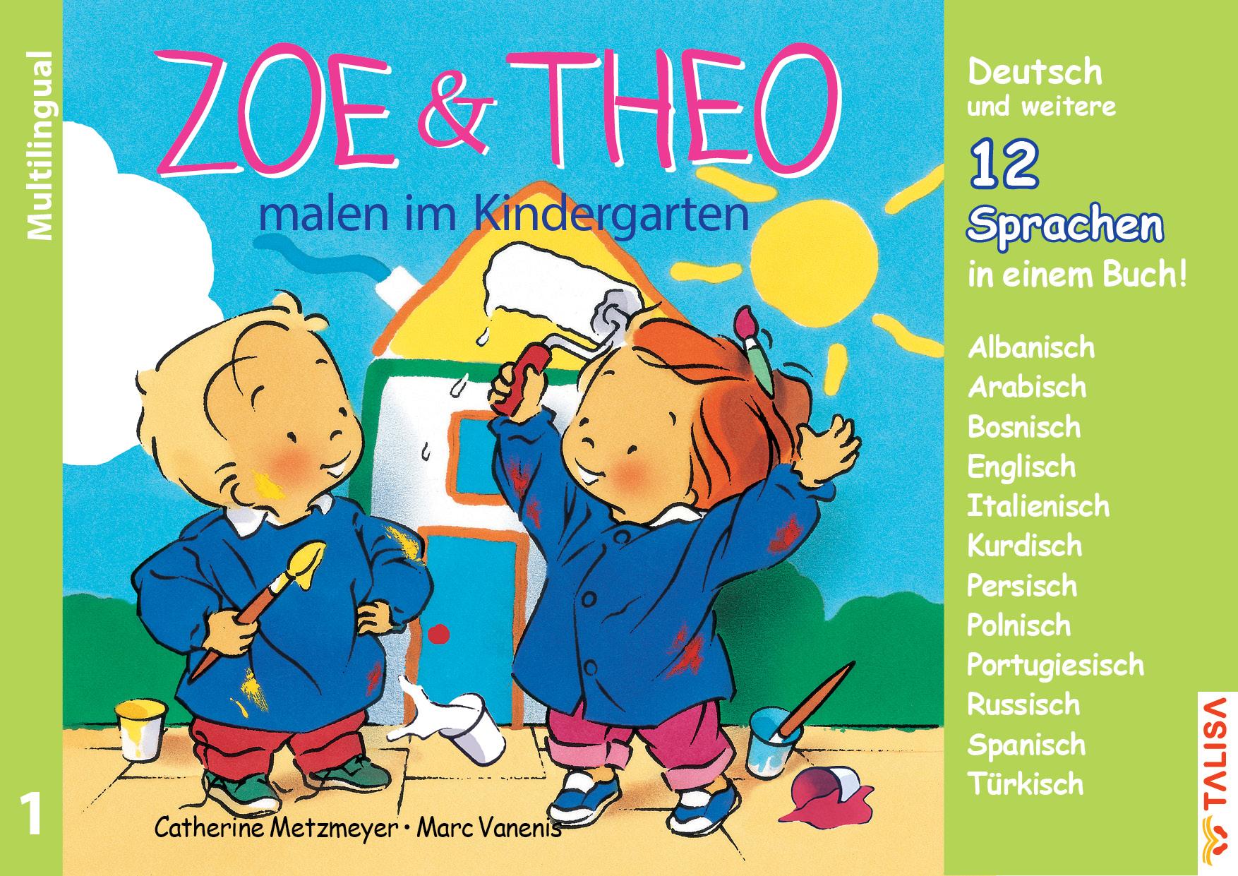 Vorderes Coverbild ZOE & THEO malen im Kindergarten (Multilingual!). 3er-Band Nr. 1