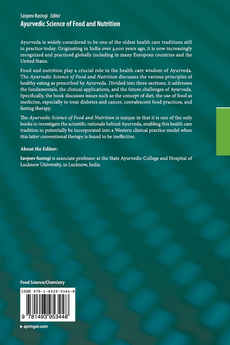 Rückseitencover Ayurvedic Science of Food and Nutrition