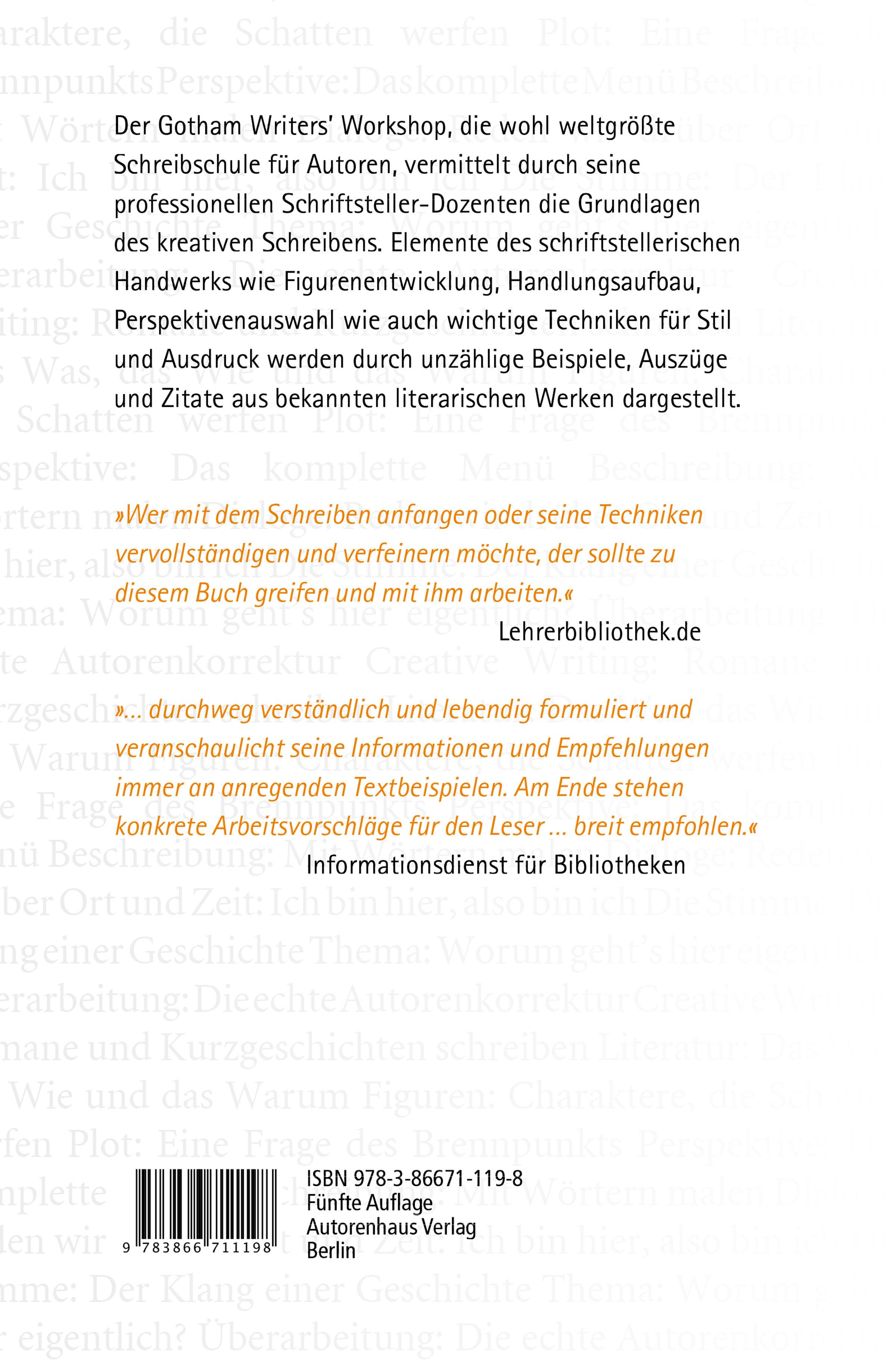 Rückseitencover Creative Writing: Romane und Kurzgeschichten schreiben