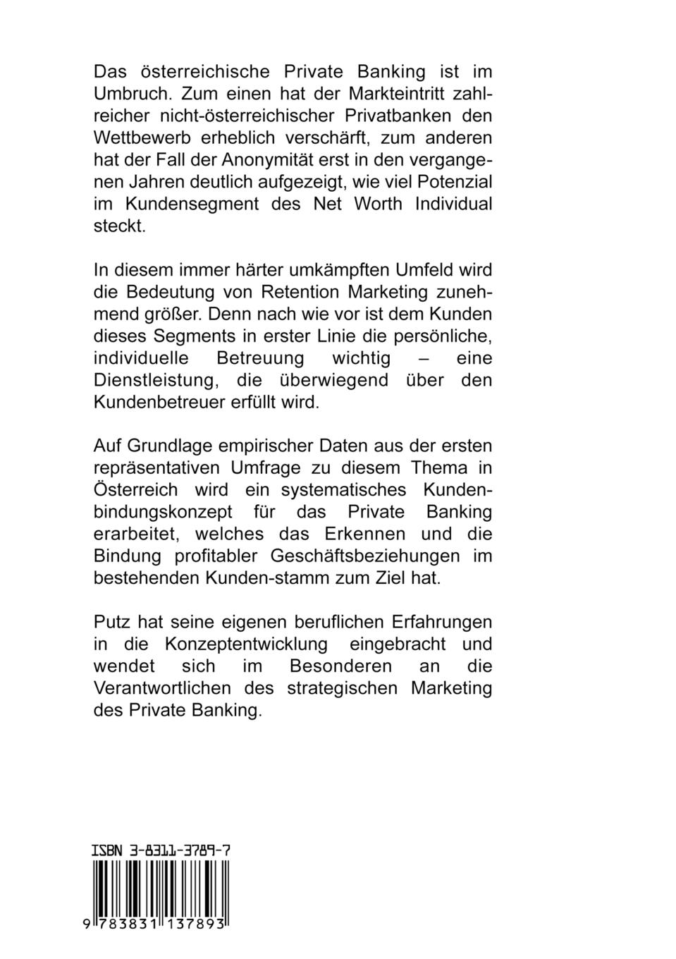 Rückseitencover Retention Marketing im Private Banking