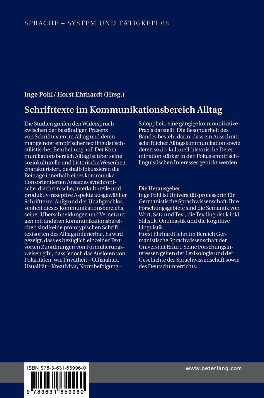 Rückseitencover Schrifttexte im Kommunikationsbereich Alltag
