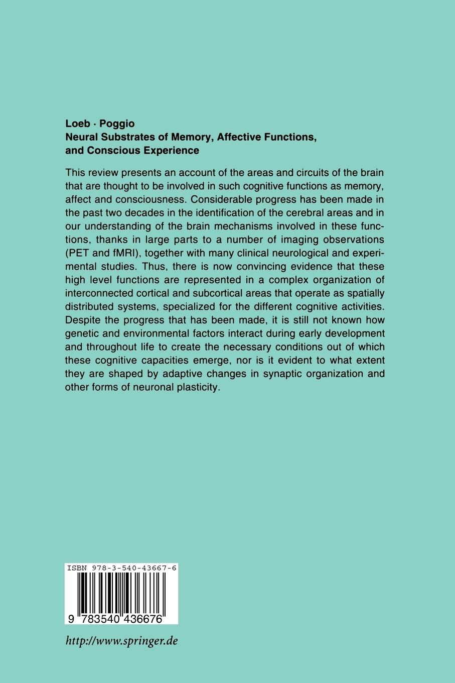 Rückseitencover Neural Substrates of Memory, Affective Functions, and Conscious Experience