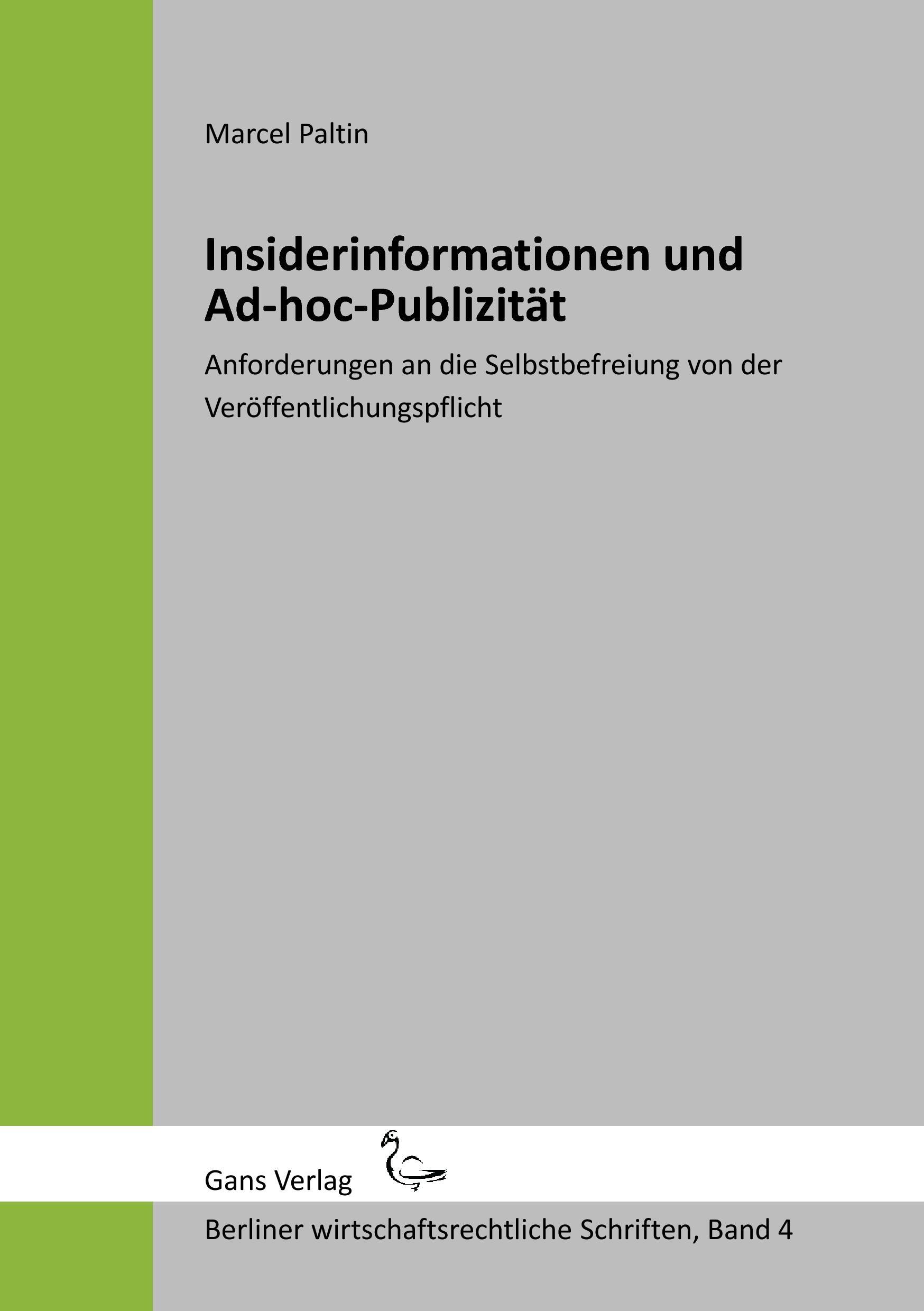 Vorderes Coverbild Insiderinformationen und Ad-hoc-Publizität