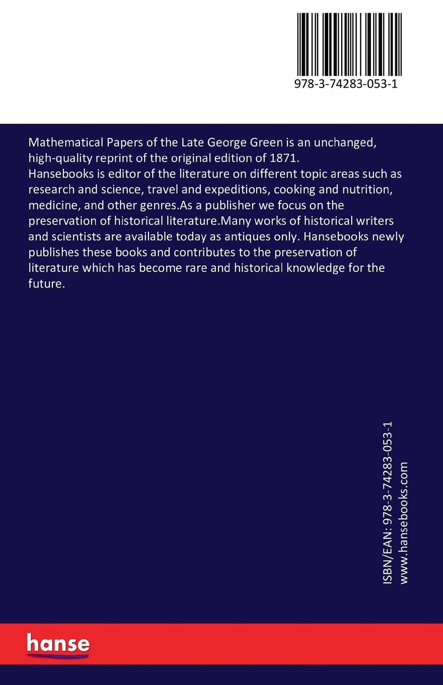 Rückseitencover Mathematical Papers of the Late George Green
