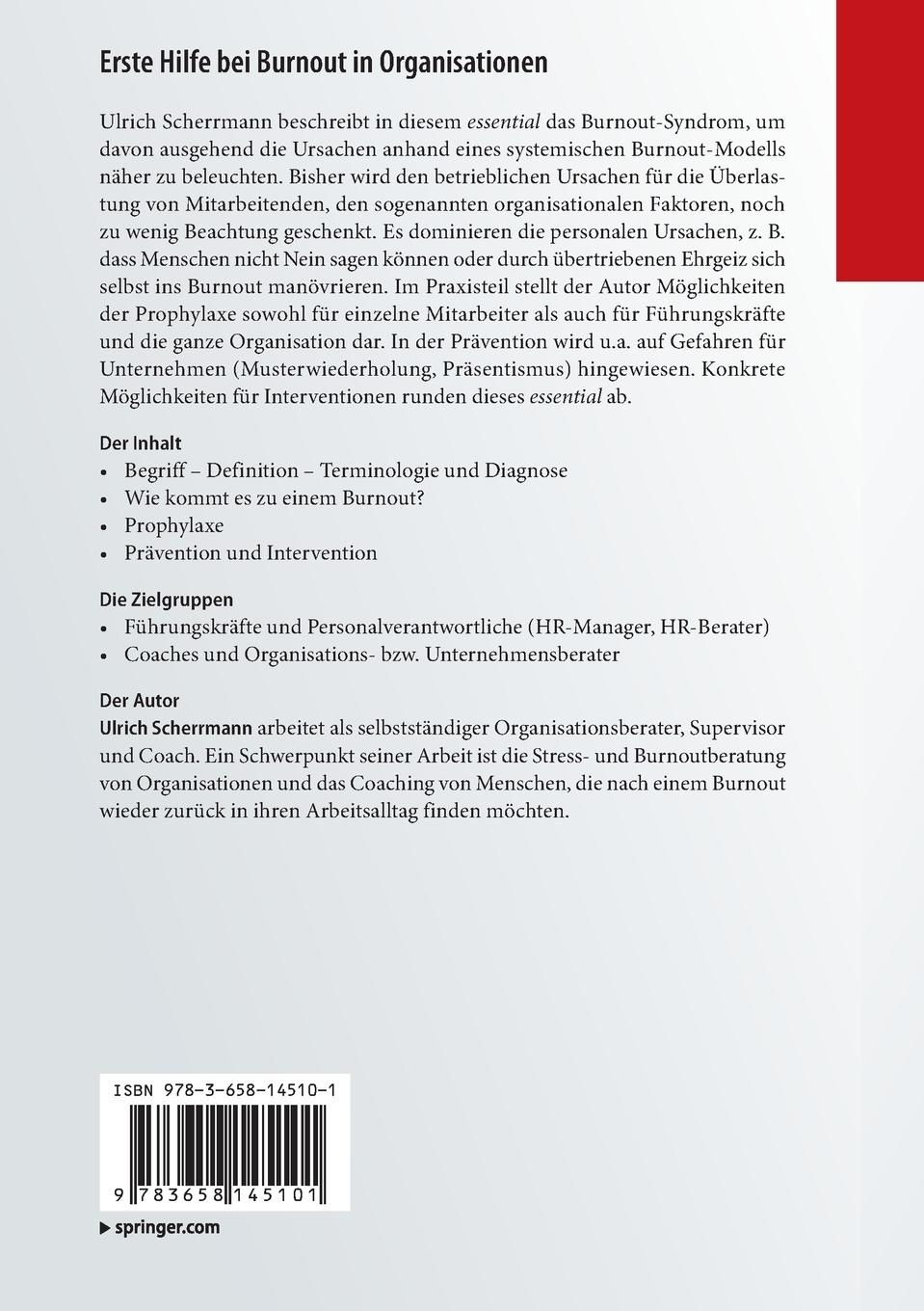 Rückseitencover Erste Hilfe bei Burnout in Organisationen