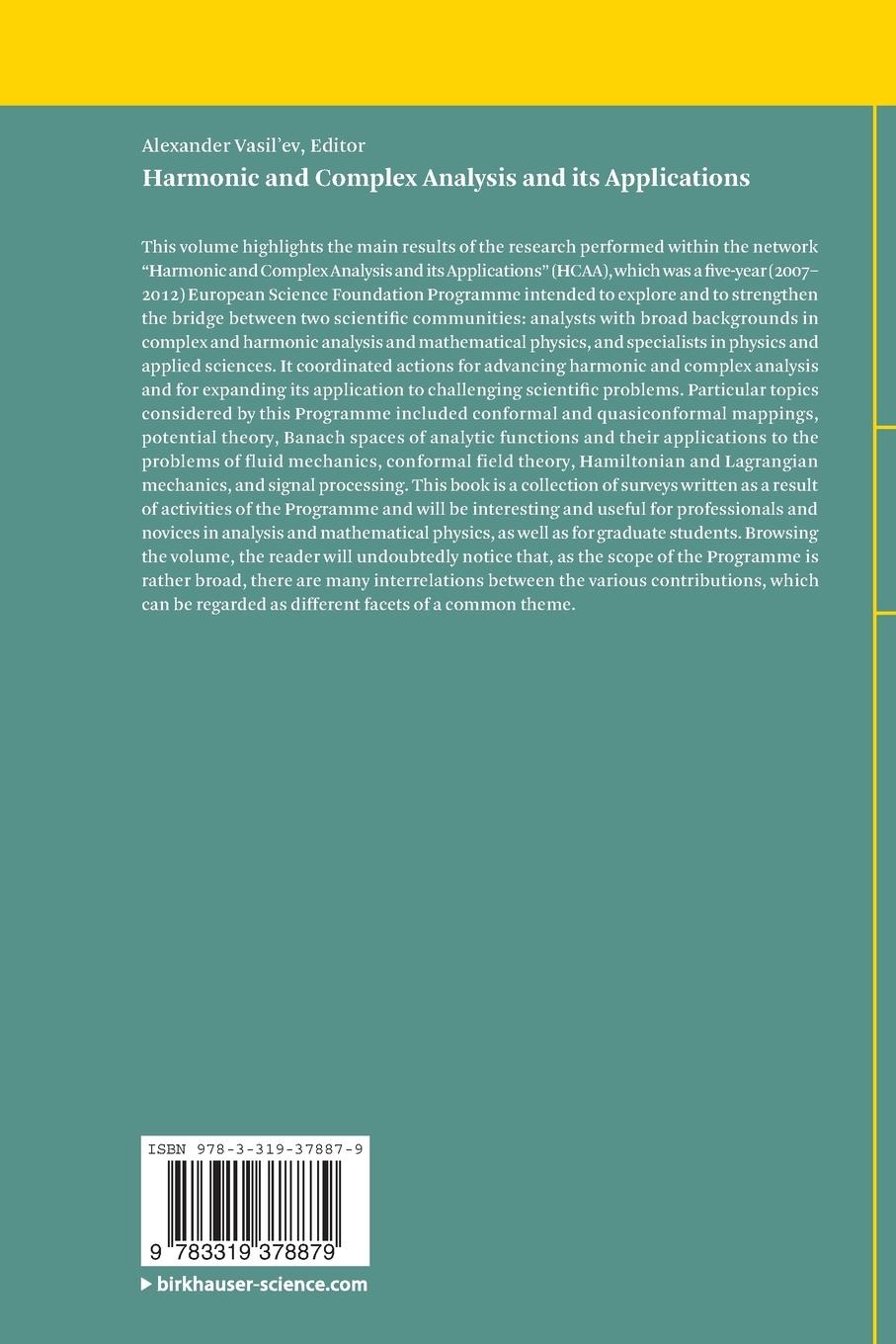 Rückseitencover Harmonic and Complex Analysis and its Applications