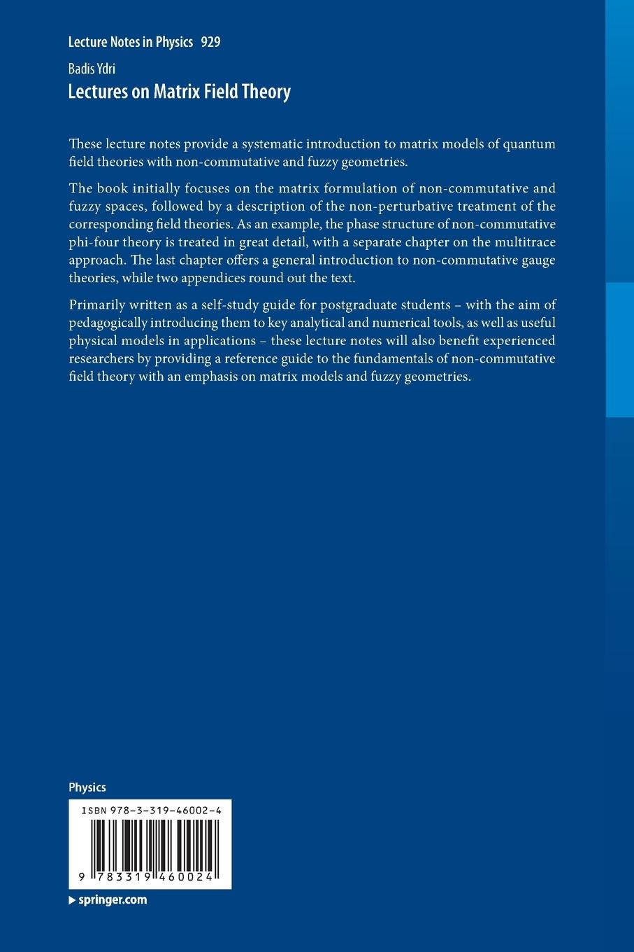 Rückseitencover Lectures on Matrix Field Theory