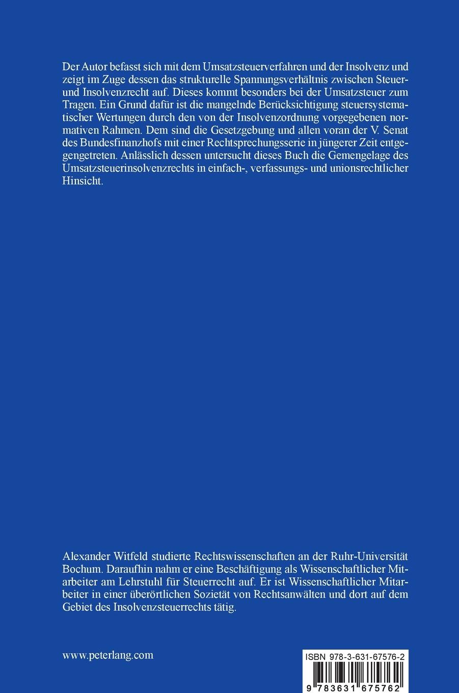 Rückseitencover Das Umsatzsteuerverfahren und die Insolvenz