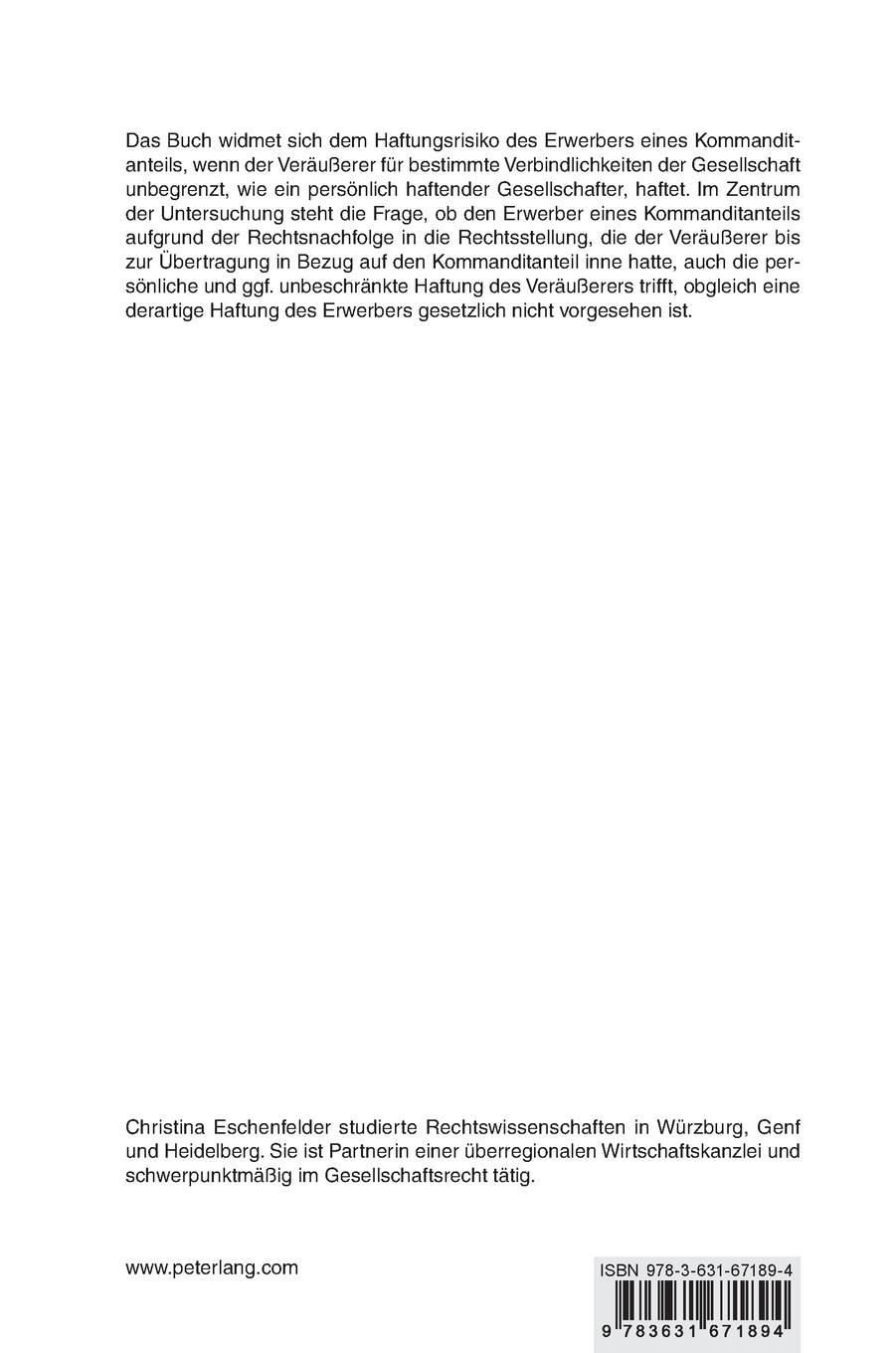 Rückseitencover Rechtsnachfolge in die Kommanditistenhaftung