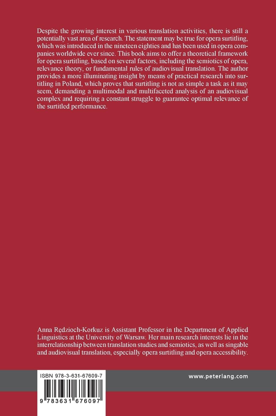 Rückseitencover Opera Surtitling as a Special Case of Audiovisual Translation